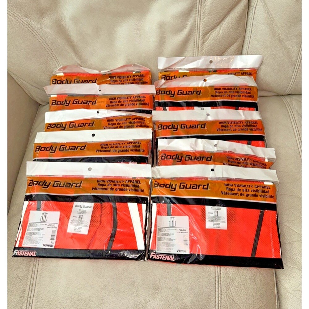Fastenal Body Guard Vest HV020 Hi-Vis Orange Mesh Reflective Stripe Lot of 10